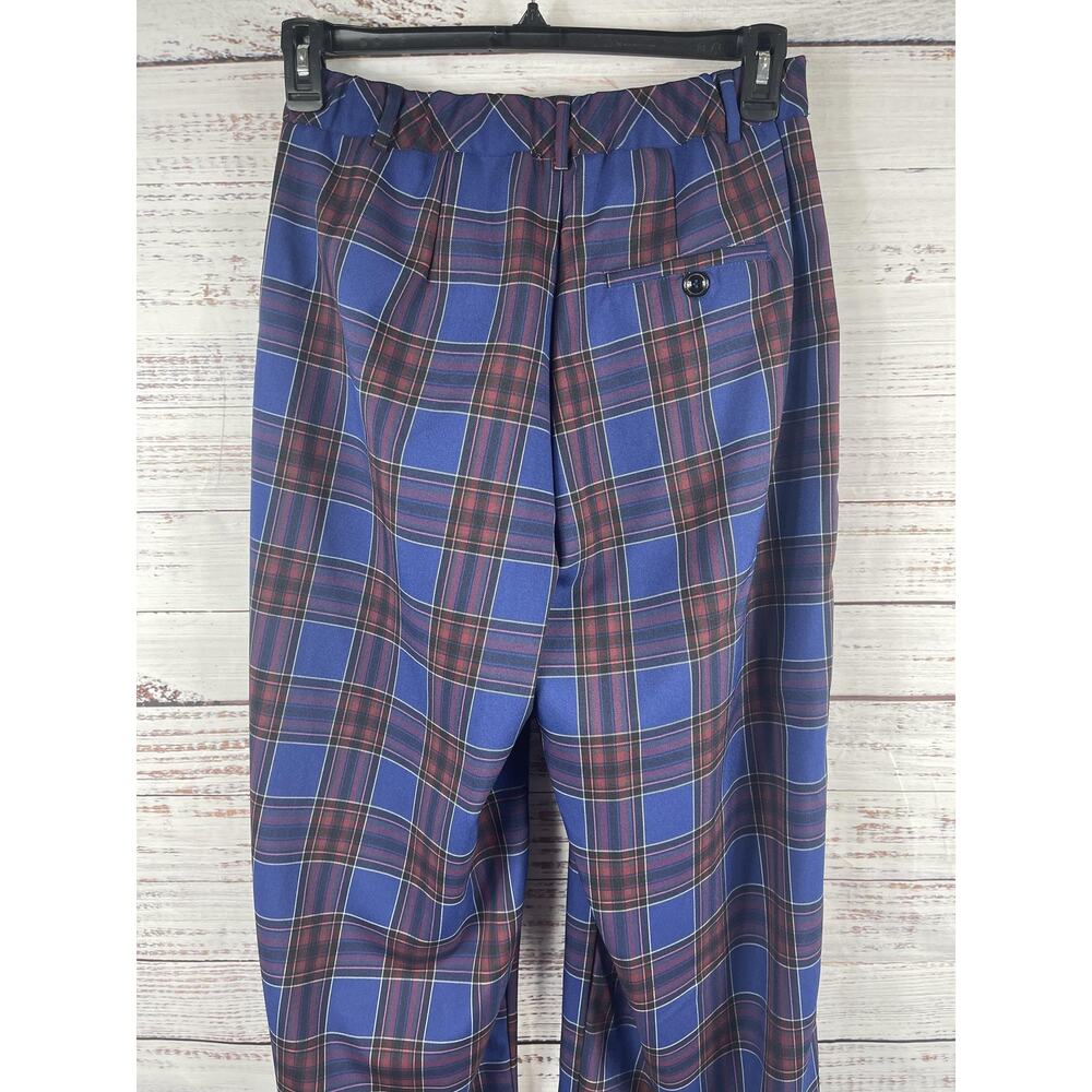 Maeve Anthropologie Pants Women's Small Blue Plaid Wide Leg Elastic Waist Dress - Picture 9 of 11